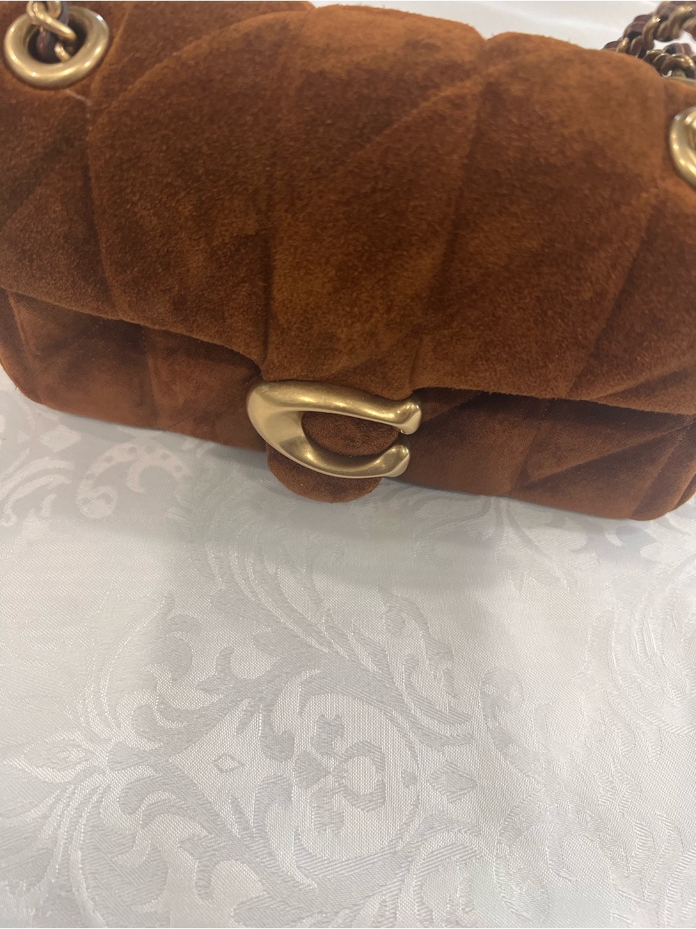 Coach Tabby 20 Quilted Suede Shoulder Bag in Warm Brown with Gold Chain - Picture 4 of 9
